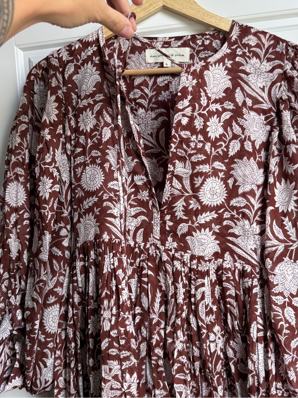 Daughters of India Brown and White Floral Tiered Mini Dress - Picture 4 of 6